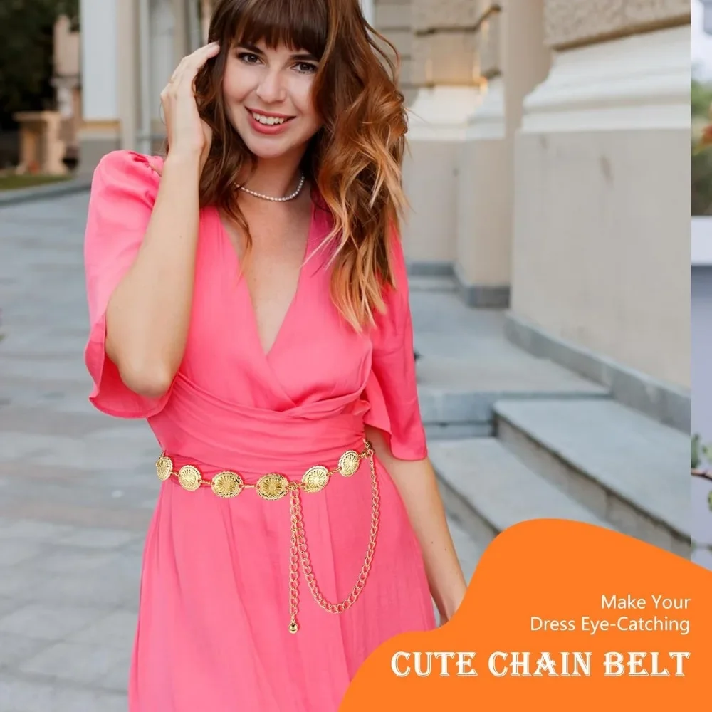 Western Metal Concho Belt Hollow Out Daisy Chain Belt Adjustable Boho Waist Chain Country Concert Outfit for Dress image 6