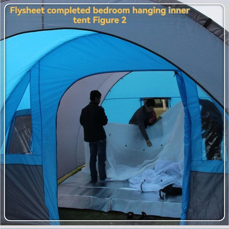 BBQ camping large tunnel tent one room two living rooms rainproof ten people outdoor equipment camping supplies