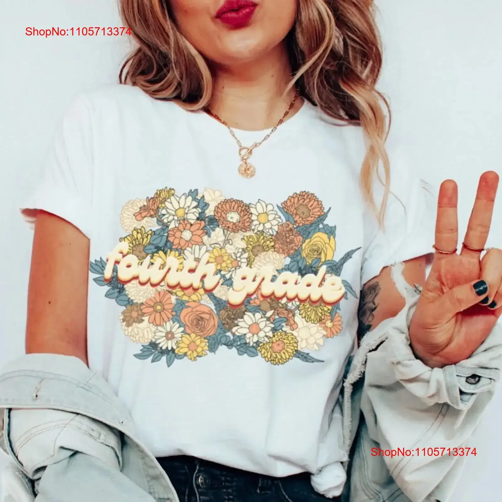 4th Grade Teacher T Shirt Retro Floral Teaching vintage Washed Casual homme Slightly Comfortable Stylish Breathable