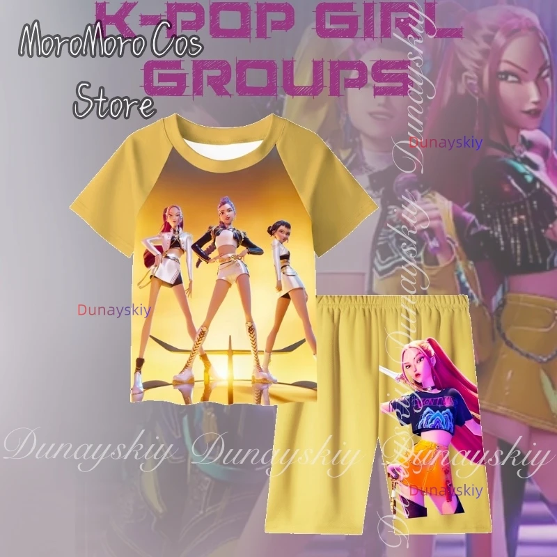 

KPop Охотники на демонов фильм «Девушка группы» 코스프레 Helloween Zoey Rumi Mira с красочными футболками 코스프레 Костюм полный костюма