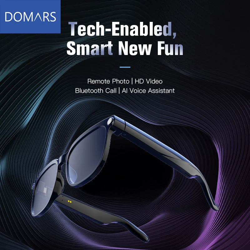 

Domars AI Smart Glasses with Multilingual Real-time Translation Photo Video Shooting Bluetooth Music Player IP65 Waterproof
