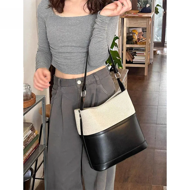 

Корейская элегантная женская сумка-тоут на одно плечо, новинка 2025 года, большая вместительная сумка-ведро для поездок на работу, повседневная, простая, стильная