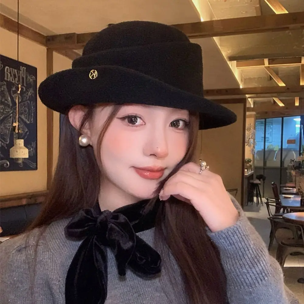 

French British Style Hepburn Style Flat-top Cap Woolen Elegant Black Felt Hat White Photography Decoration Women Jazz Hat Bride