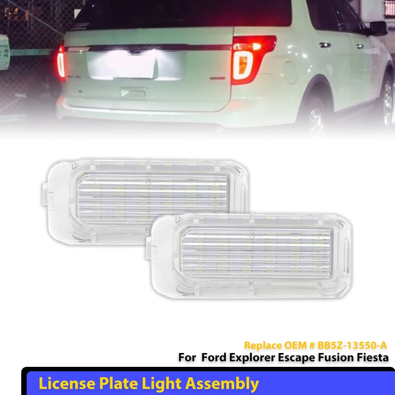 2x License Plate Lamp For Ford Escape Fiesta Fusion Explorer Focus 5D Expedition Mondeo Lincoln MKC 2015 2017 2021 Waterproof