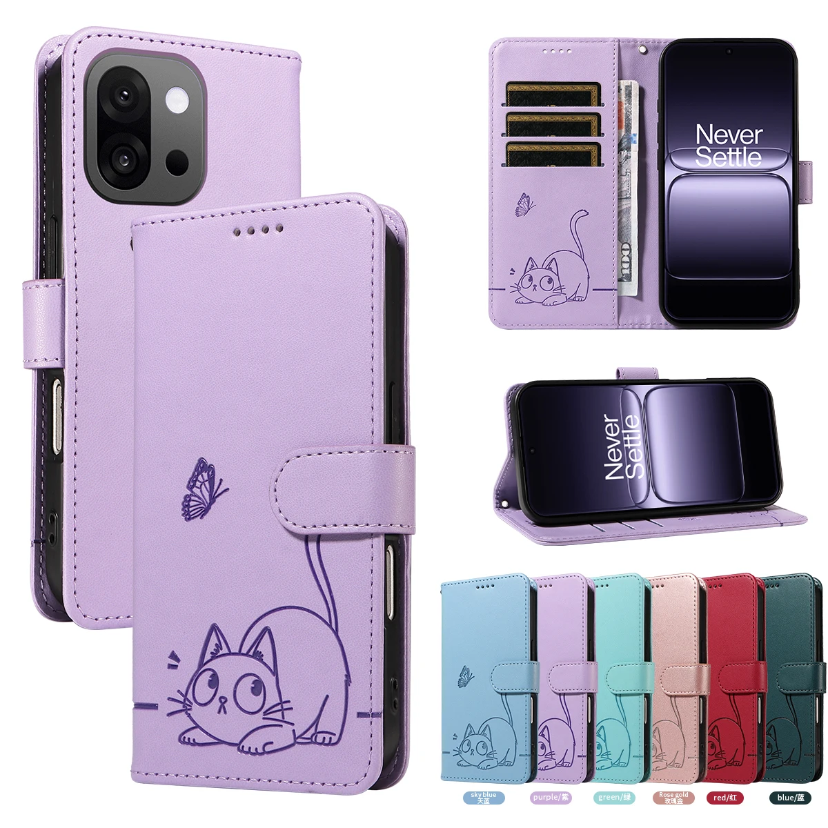 حافظة جلدية مغناطيسية لهاتف Oneplus 9 10T 11 12 12R 13 13T 13R Pro Nord CE2 CE3 CE4 Lite N20 5G غطاء لطيف على شكل قطة كرتونية #1