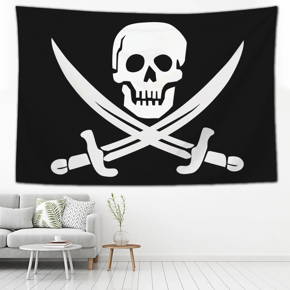 

2024 Large Skull Crossbones Pirate Jolly Roger Tapestry Decoration Flag Living Room Wall Hanging Bedroom Wall Carpets tapestries