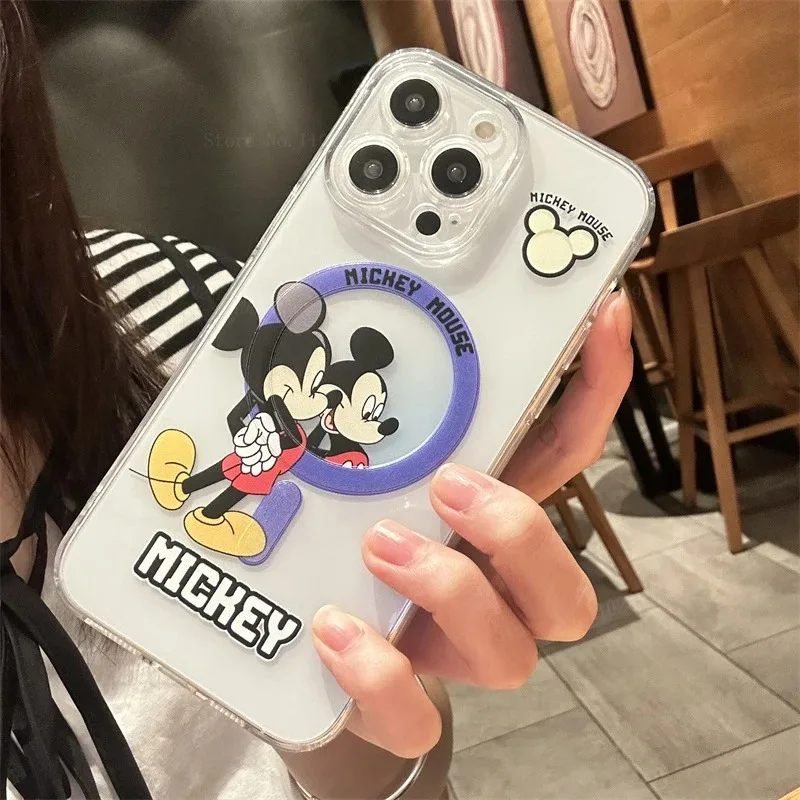 Phone Case For Samsung Galaxy S24 S23 S22 Ultra S21 S20 Plus FE Note 20 10 Disney Mickey MinnieClear Magsafe Magnetic Cover