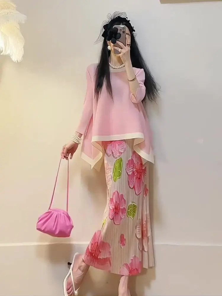 Beautiful Fashionable Beautiful High-end Temperament Pink Skirt Two-piece Suit image 3