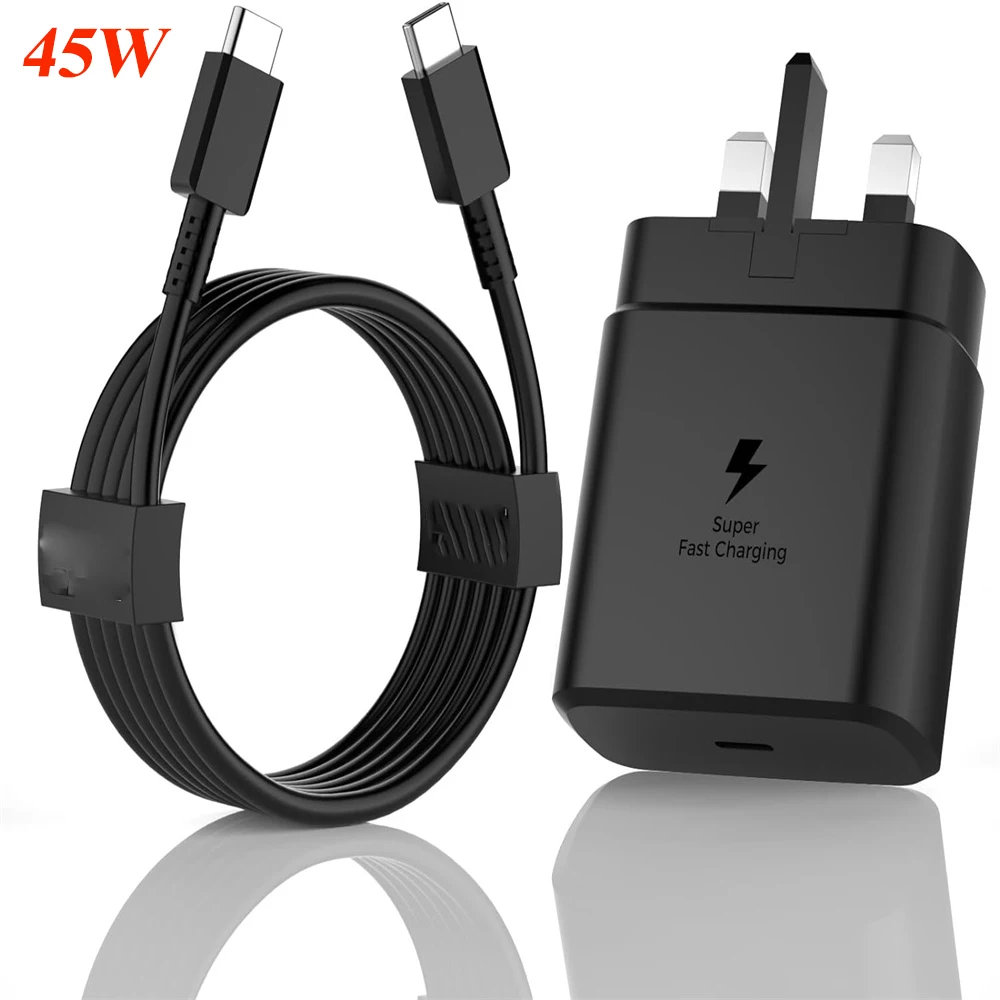 EP-TA845 Samsung 45W USB C Super Fast Charger UK Wall Adapter 5A Dual Type C Cable For Galaxy Z Fold 5 4 3 5G S24 S23 Plus Ultra