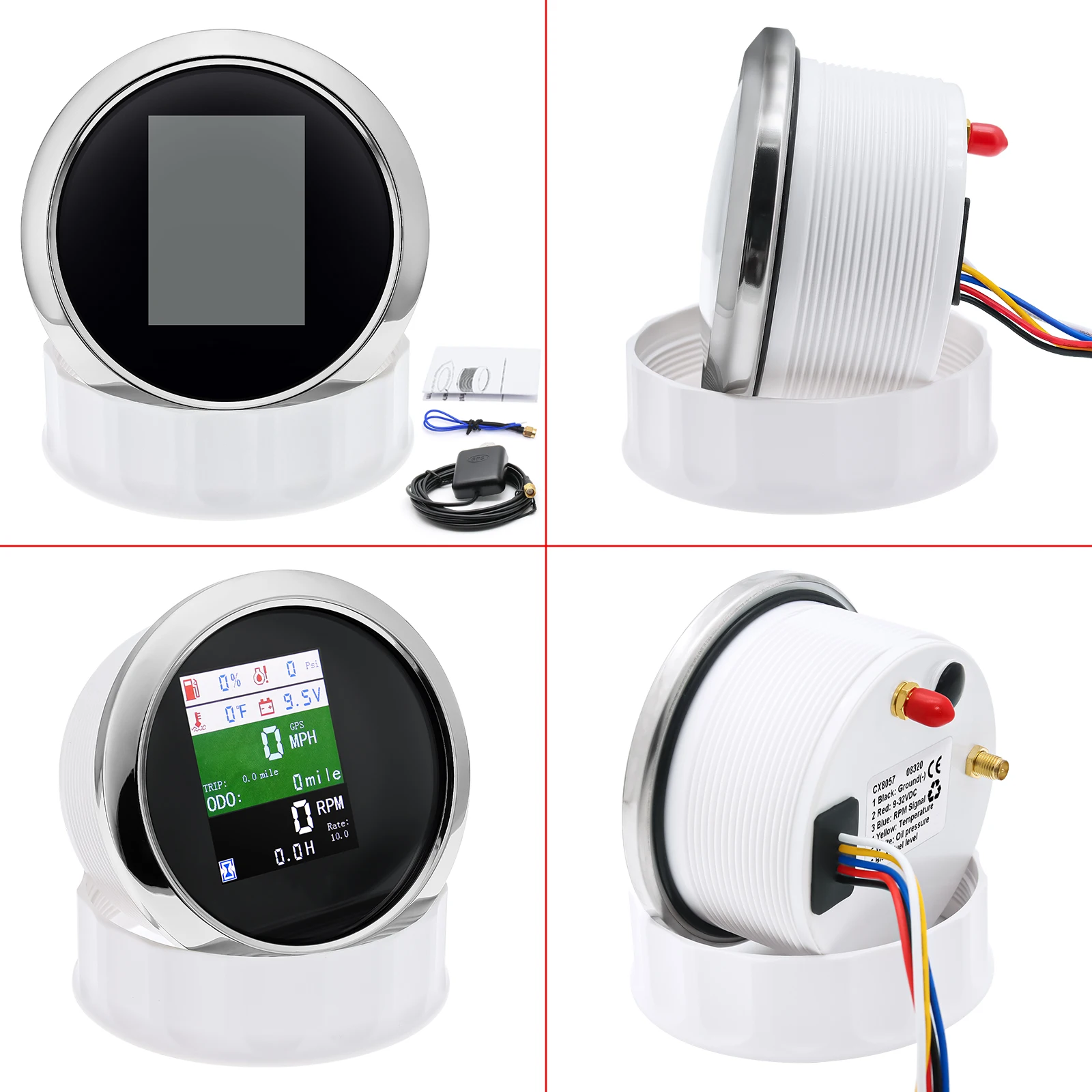 GPS Speedometer 6 IN 1 Waterproof  LCD Odometer Fuel Level Water Temp Oil Pressure 0~10Bar with GPS Antenna Alarm