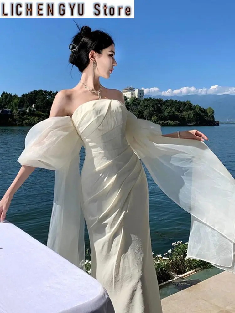 

New Elegant Solid Formal Ocassion Dresses Summer Chic Backless Wedding Party Vestidos Female Fashion Straps Slim Robe