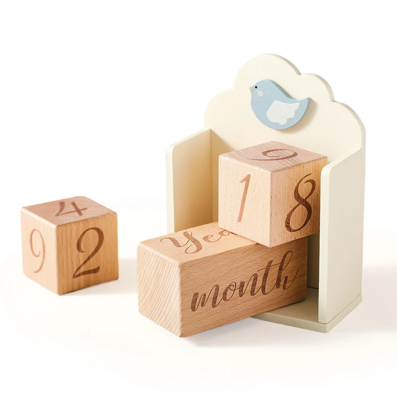 Baby Bird Storage Mileage Block Toy Wooden Growth Commemorative Digital Record Week Month Year Newborn Puzzle Education Toy Gift