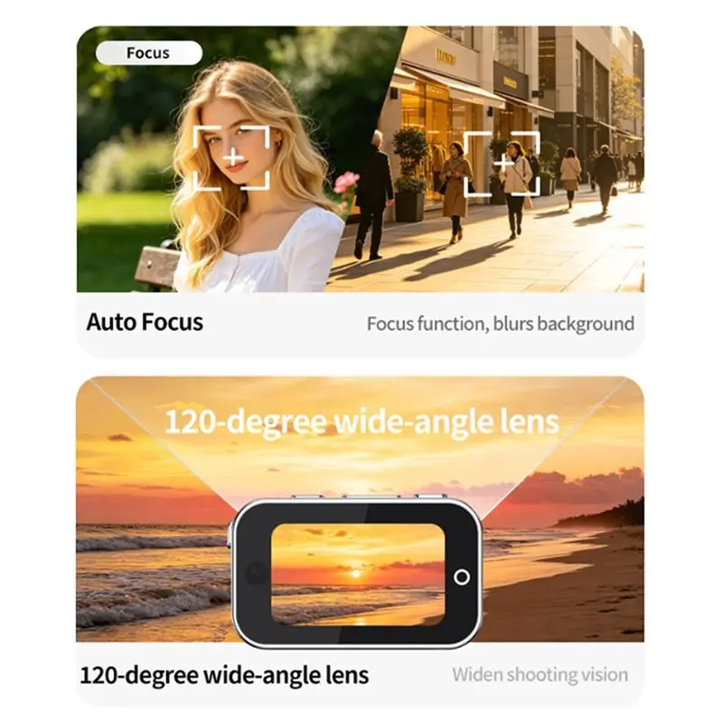 1.47-Inch Thumb Magnetic Camera Dual Autofocus Beauty Mode Retro Filter 2K Image Stabilization 64MP Flash TF 16X Black