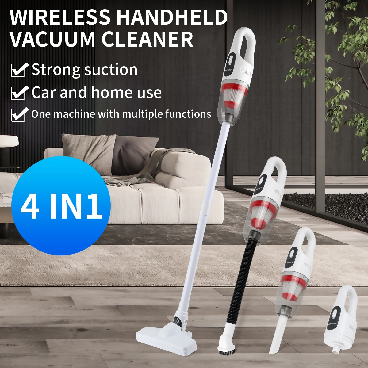 Quick Clean Cordless Vacuum Cleaner 4 IN 1, Lightweight Stick Vacuum, Rechargeable Battery Mini Hand Vac for Home Pet Hair