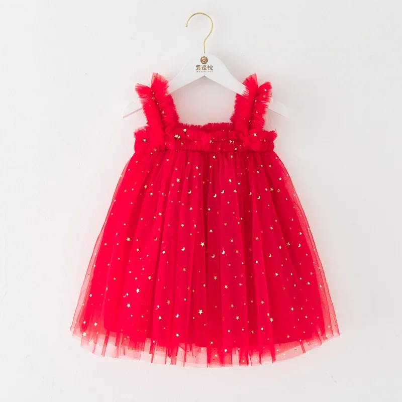 Meninas Tule Princesa Sling Dress, Toddler Stars Sequin Puffy Dress, Crianças Xmas Day, Vestidos de festa festivos, Fofos, 2024