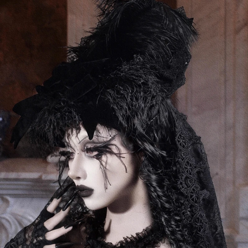 2025 Autumn Winter New Japanese Heavy Industry Caps European Gothic Detachable Veil High Top Hat Halloween Costume Accessories