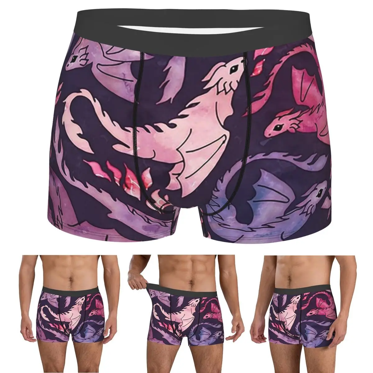 

Boxer Underpants Shorts Dragon Fire Dark Pink Purple Panties Male Soft Underwear for Homme Man Boyfriend Gift