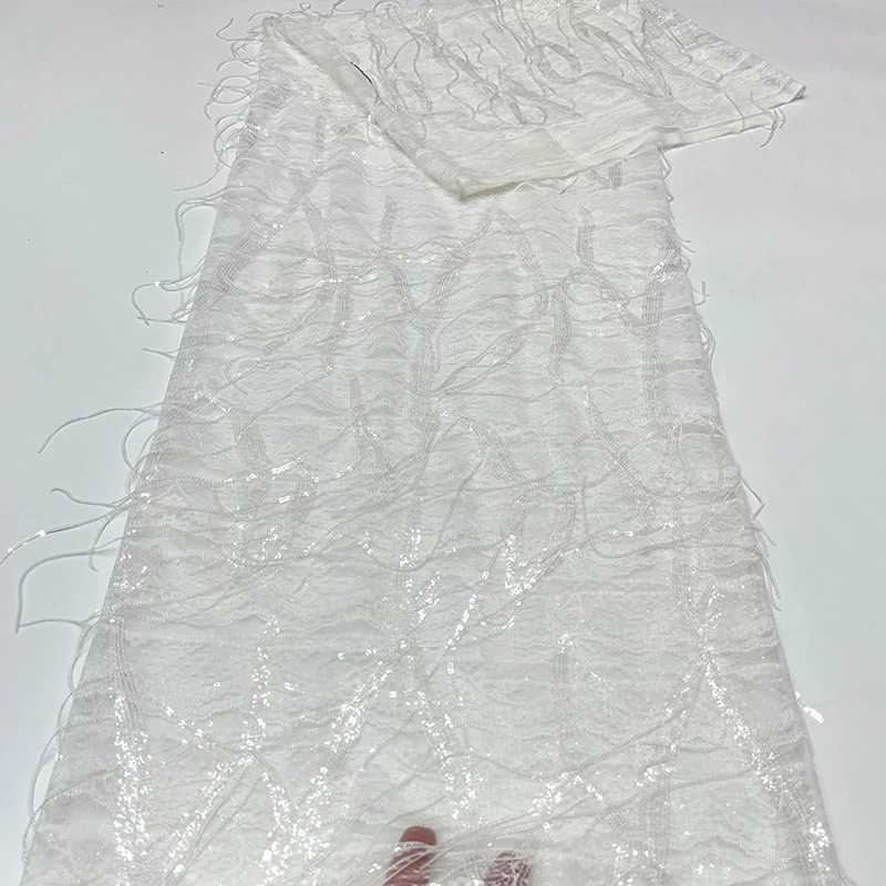 قماش قاعدة من قماش الدانتيل الفرنسي عالي الجودة، تطريز خرز شرابة عصرية أفريقية، نسيج قماش مطرز بالترتر الرمادي