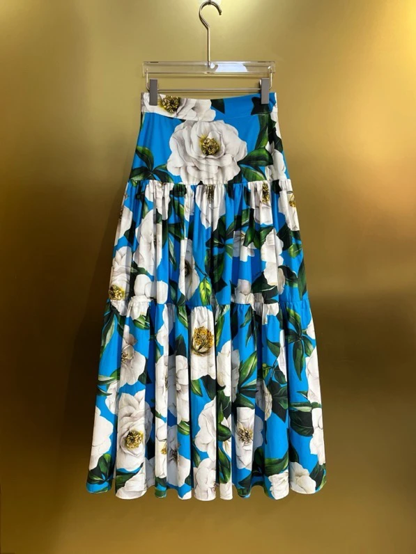 Kleurrijk bedrukt slim fit vest katoen losse halve rok dames tweedelige set elegante klassieke herfst nieuwe retro dameskleding