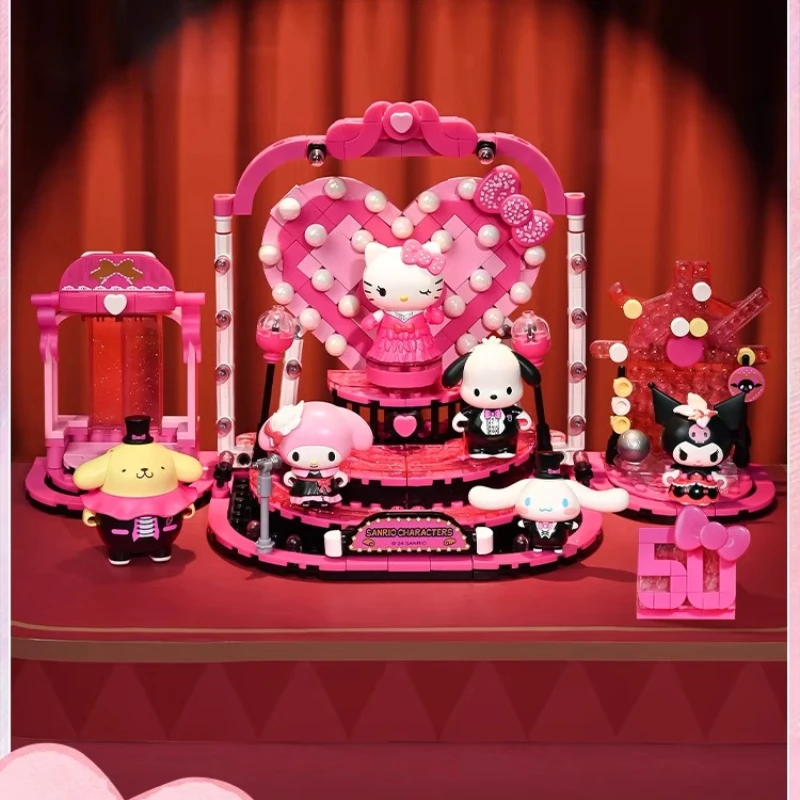 

Keeppley Sanrio сияющие бродвейские строительные блоки, креативная собранная ручная работа, модная игрушка Hello Kitty Kuromi, украшение для рабочего стола, подарок