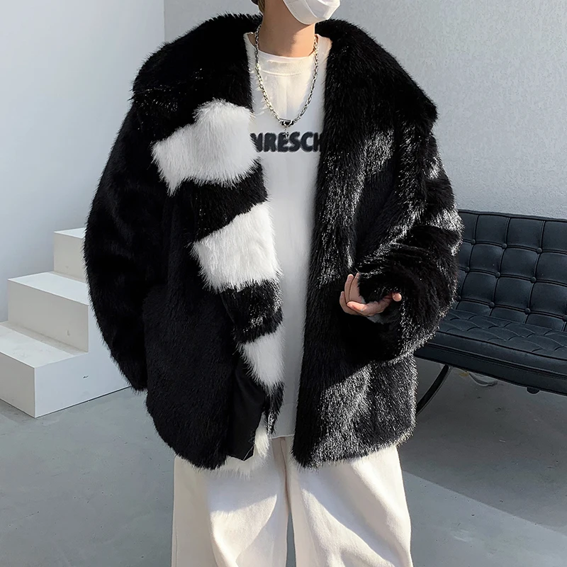 Winter high-end street environmental protection fur imitation fox fur trendy brand warm cotton coat men's plush coat jacket