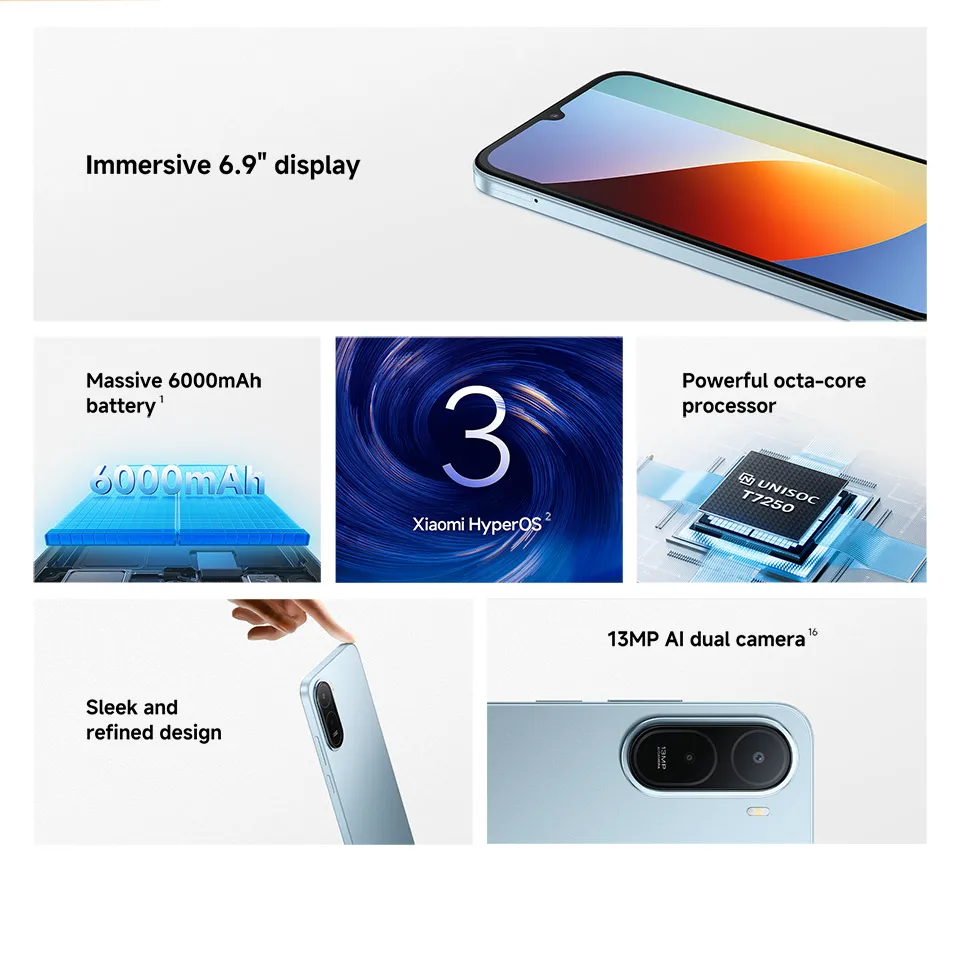 Global Version Xiaomi Redmi A7 Pro Smartphone ROM 6000mAh 15W Charging Octa-core UNISOC T7250 13MP Camera 120Hz 6.9" LCD Display