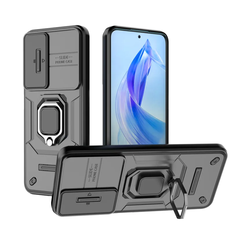 For Honor 90 Lite 5G Case Slide Lens Protective Phone Case For Honar Honer 90Lite Light 5G Magnetic Stand Shockproof Back Cover