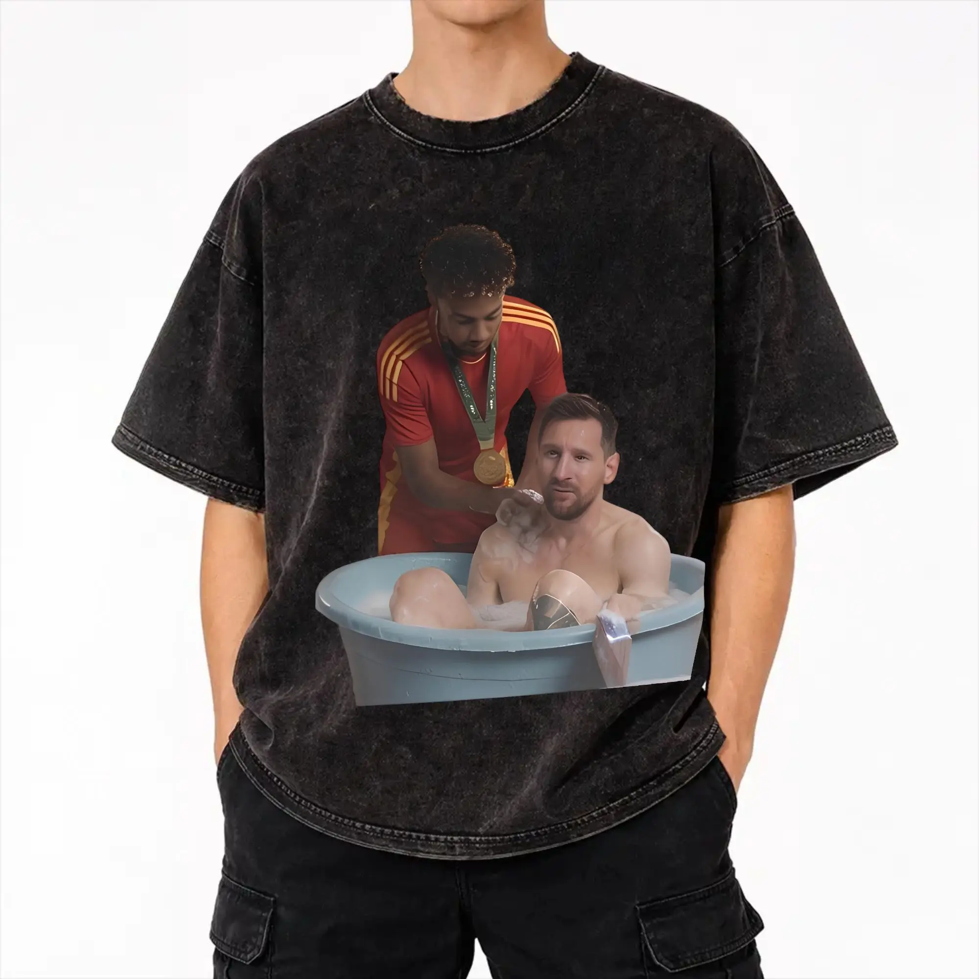Messies & Yamals Take a Bath Outfit Washed T Shirts for Men Women Streetwear Hip Hop T-Shirt Printed  Tees Short Sleeve