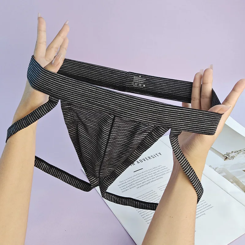 

Men's Sexy Thongs And G Strings Underwear Thin Low Waist Ice Silk U Convex Underpants Breathable Hollow Open Butt Thong Lingerie