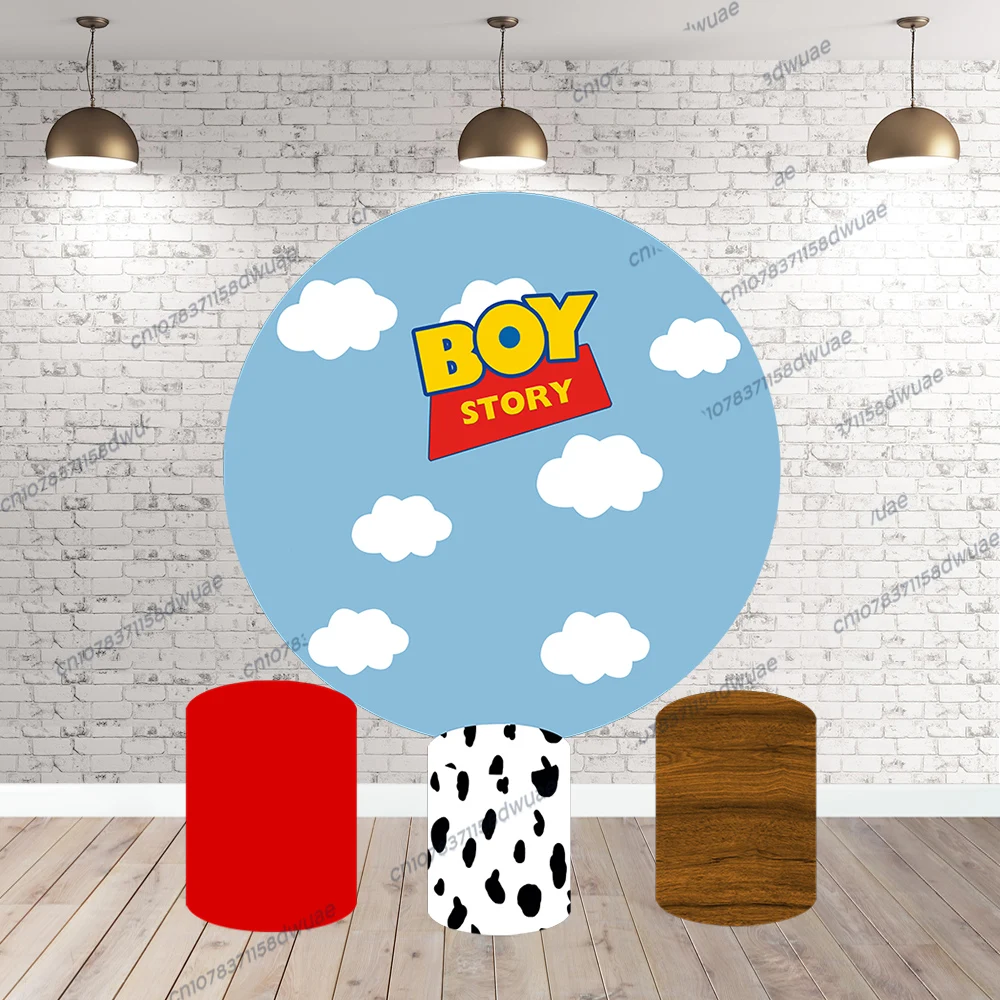 

Toy Story Birthday party Photo Backdrop Baby Shower Photography Backdrop Cylinders Plinth Covers Photo Background