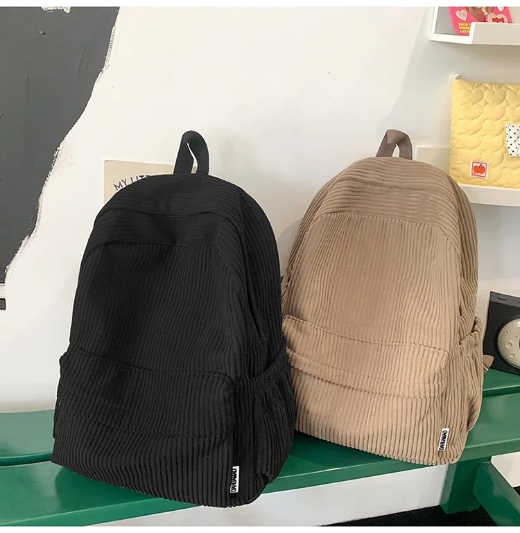 Solid Nylon Soft Sewing Thread Zipper School Bags 2026 High Quality Large Capacity Bags Corduroy Casaul Softback Youth Backpack