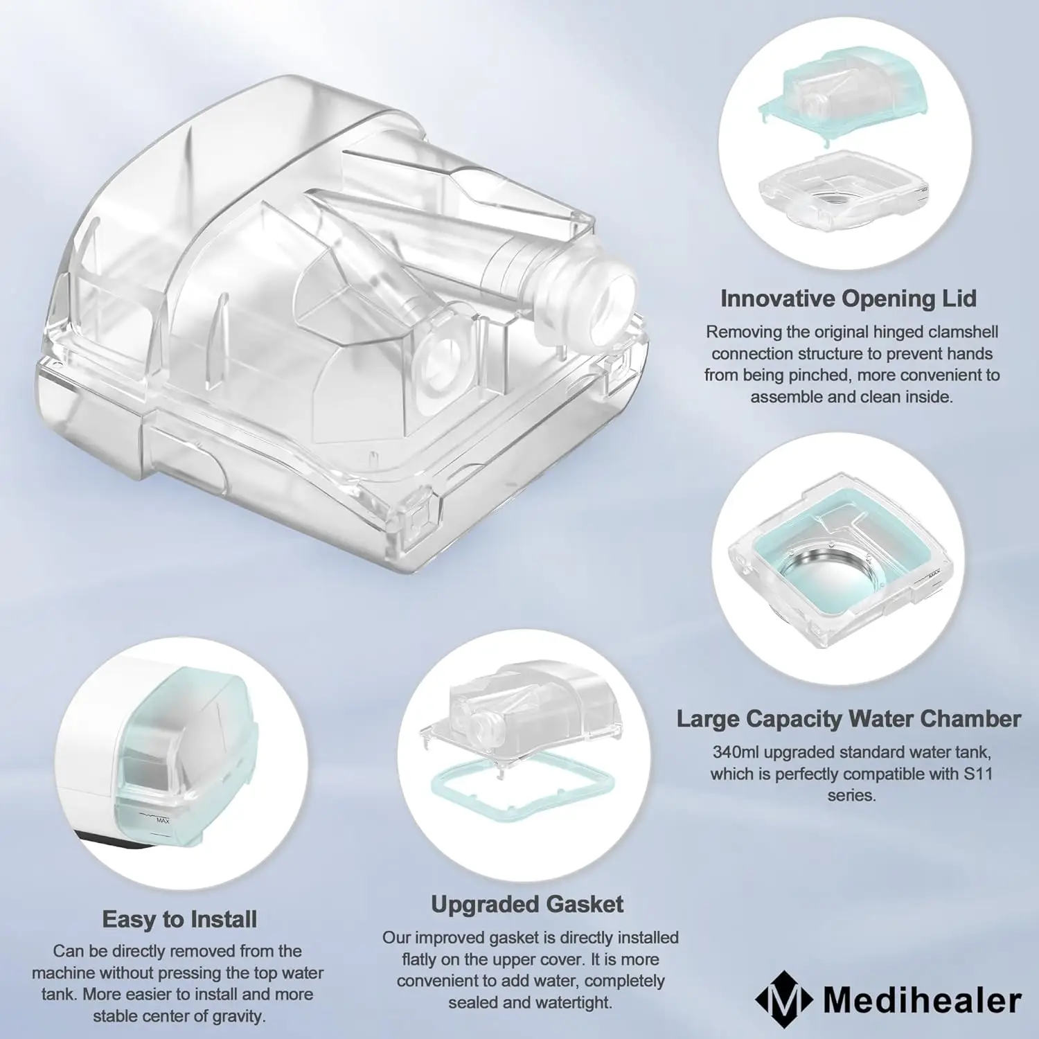 حوض مياه رطب قابل للتنظيف متوافق مع إمدادات إصدار محسّن من Resmed من MeReplacement Water Chamber لـ Airsense 11