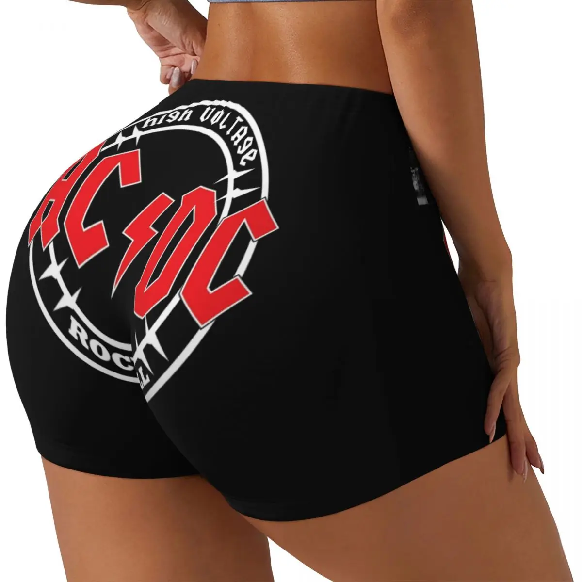 Custom High Voltage AC /DC Gym Running Volleyball Shorts for Women Heavy Metal Rock Workout Yoga Shorts