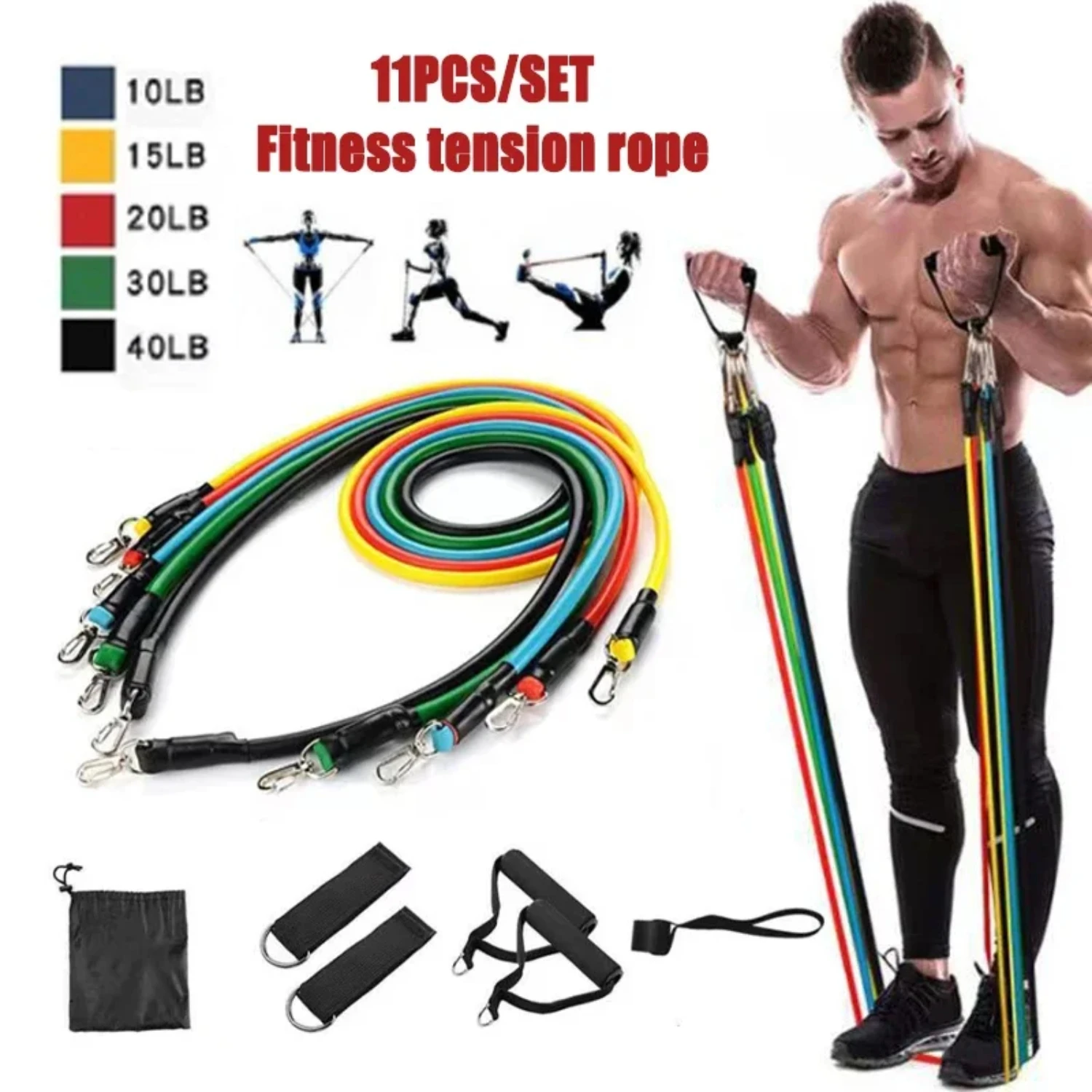 

Fitness Training Tension Rope Multi-functional Elastic Yoga Tensioner Resistance Band Strength Training Tension Training Band