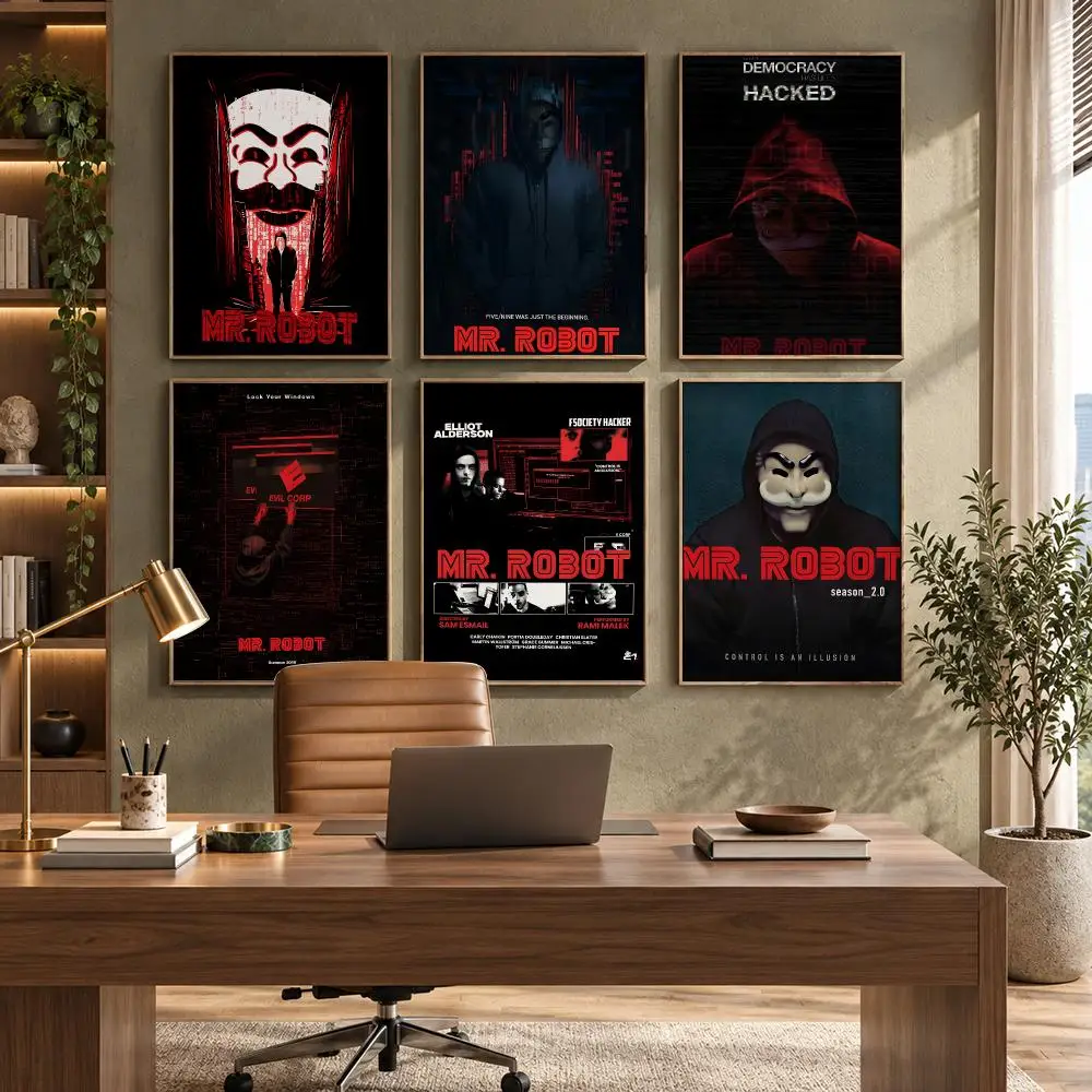 TV M-Mr Robot Hacker Drama Poster High-Quality Waterproof Wall Decal for Study, Living Room & Garage, Great Gift for Fans