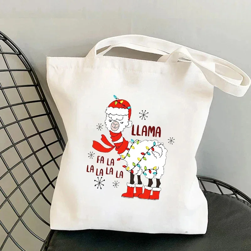 Merry Christmas Tree White Handbag Travel Storage Tote Bag Organizer Large Capacity Eco-friendly Reusable Shopping Bag Xmas Gift