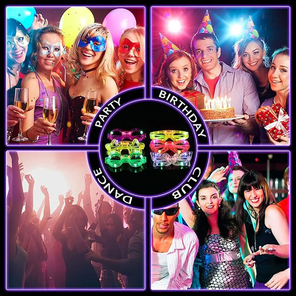10/20/30 Pcs LED Glasses Glow in the dark Wedding Birthday Party Supplies Favor Neon Light up Sunglasses Flashing Kids Toys