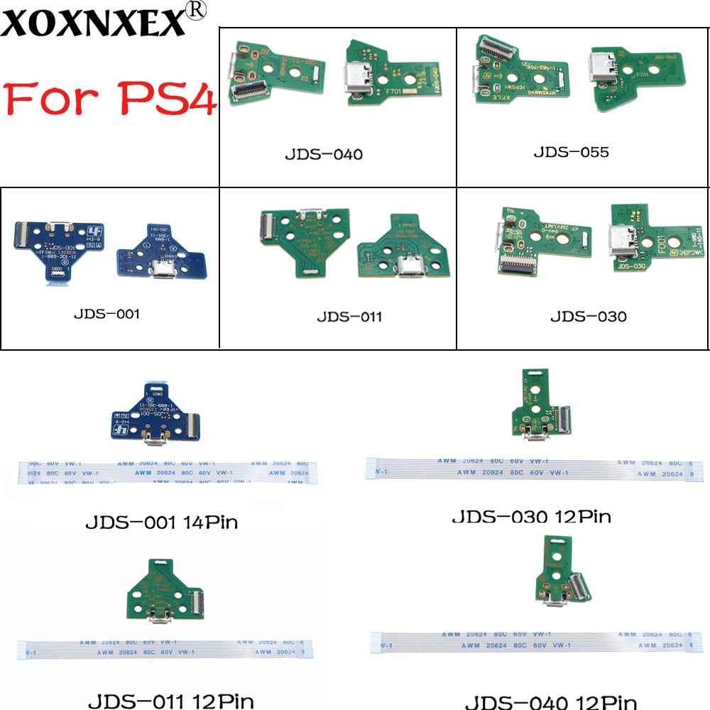 For PS4 Controller Micro USB Charging Board Port Socket jack Dock 12Pin 14Pin JDS 001 011 030 040 055 Connector Cable
