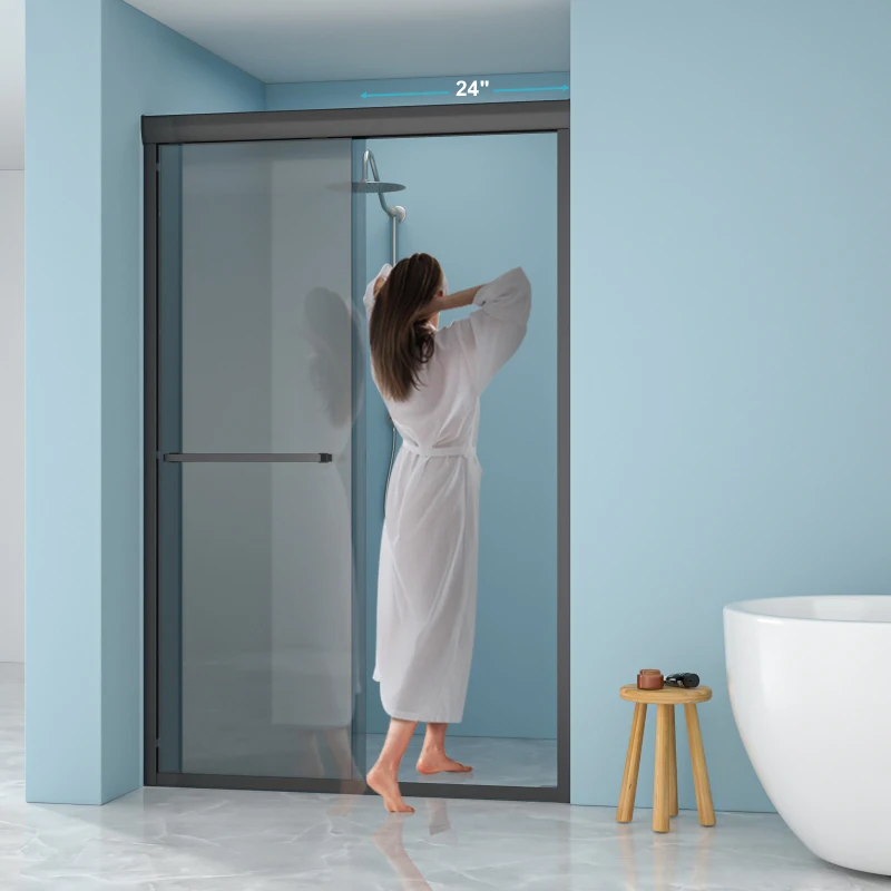 

Alixeperss Store 48"W x 76"H Double Sliding Glass Shower Door - 8mm Tempered Glass with 304 Stainless Steel Frame, Matte Black