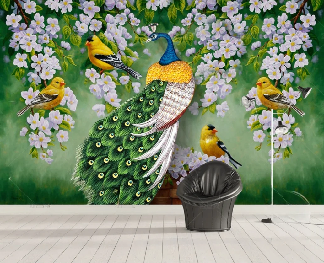 Custom size wallpaper Three dimensional relief peacock flower bird mural home decoration living room bedroom tapestry wallpaper