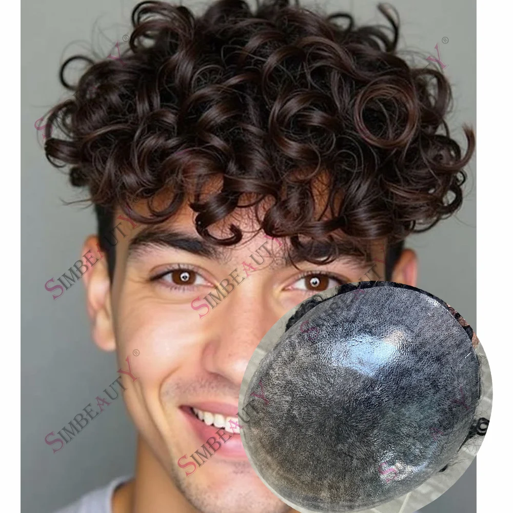 

Незаметный мужской парик-накладка из натуральных волос, имитирующий естественную линию роста волос, с инжекционной технологией, тонкая основа, коричневый, 24 мм, кудри, серый 1b50 1b65