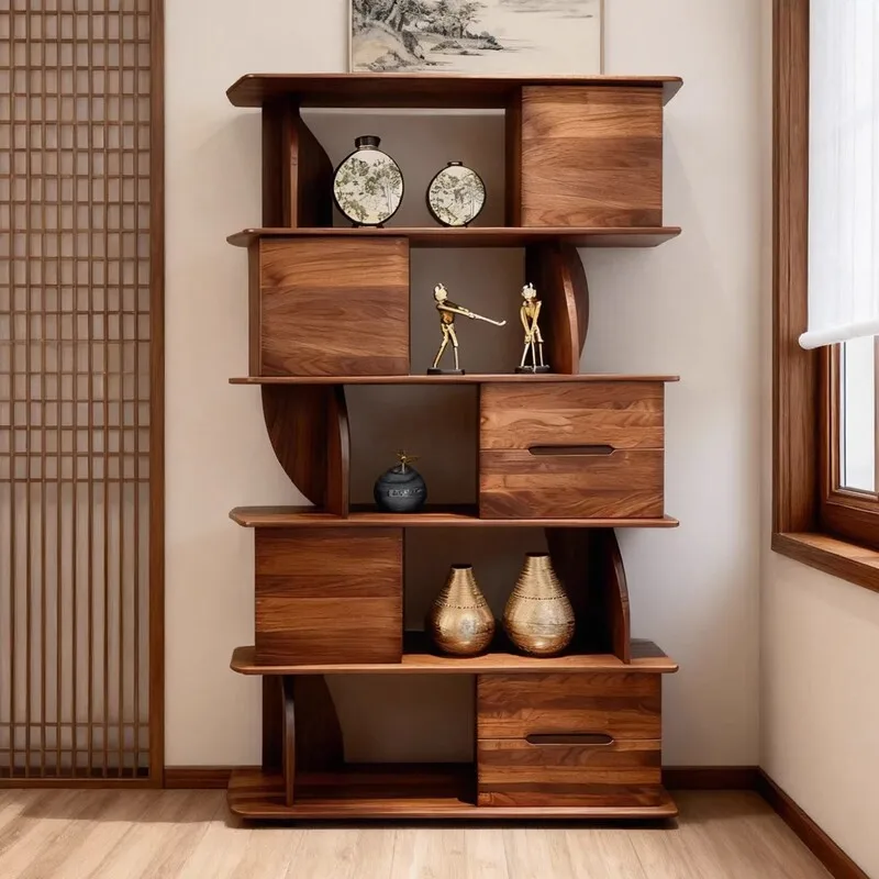 New Chinese-style North American black walnut shelves, solid wood bookshelves, Bogu shelves, custom furniture