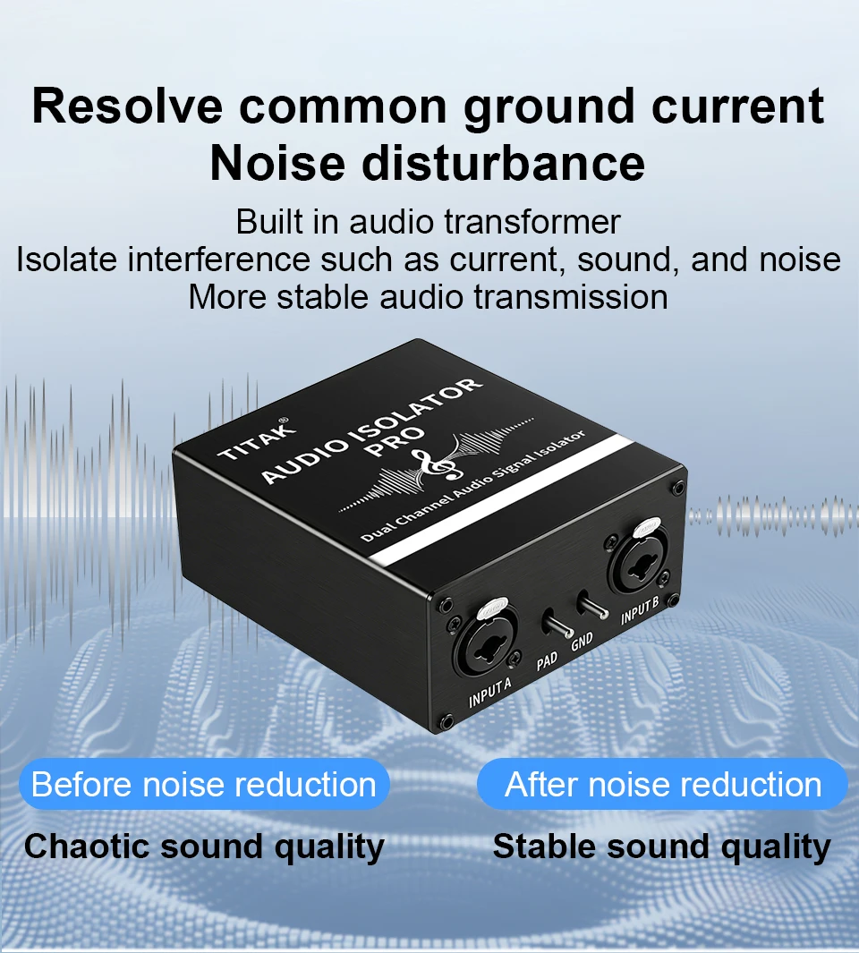 2-Kanal-Symmetrischer Audio-Signalisolator zur Unterdrückung von Brummen und Rauschen, XLR 6.35 Audio-Rauschunterdrücker für Konferenzen, Studios und Live-Shows – Detail 2