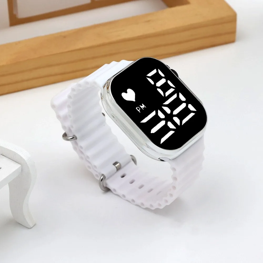 

Large Dial Sports Watch LED Screen Silicone Watch Strap Electronic Watch Rectangular Solid Color Digital Watch For Boys Girls