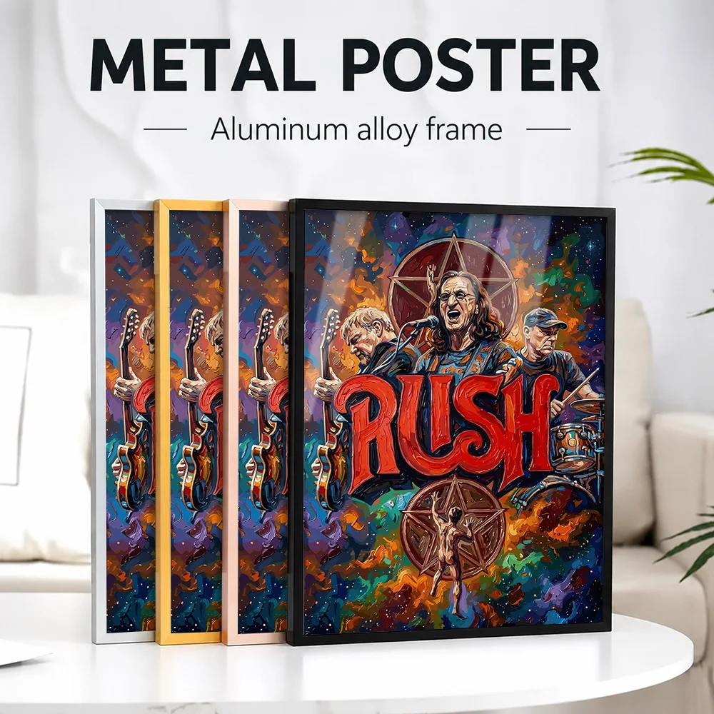 Rush Band Metal Poster With Aluminum Alloy Frame Personalized Photo Dark Studio Style Wall Art For Lounge Vinyl Collector Gift