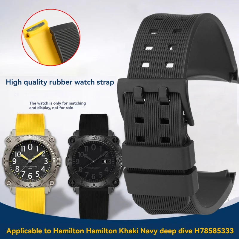 

For Hamilton Khaki Deep Diving H78585333 H78505330 H78535380 Waterproof Watch Strap 24mm Black Yellow Rubber Strap Wristband