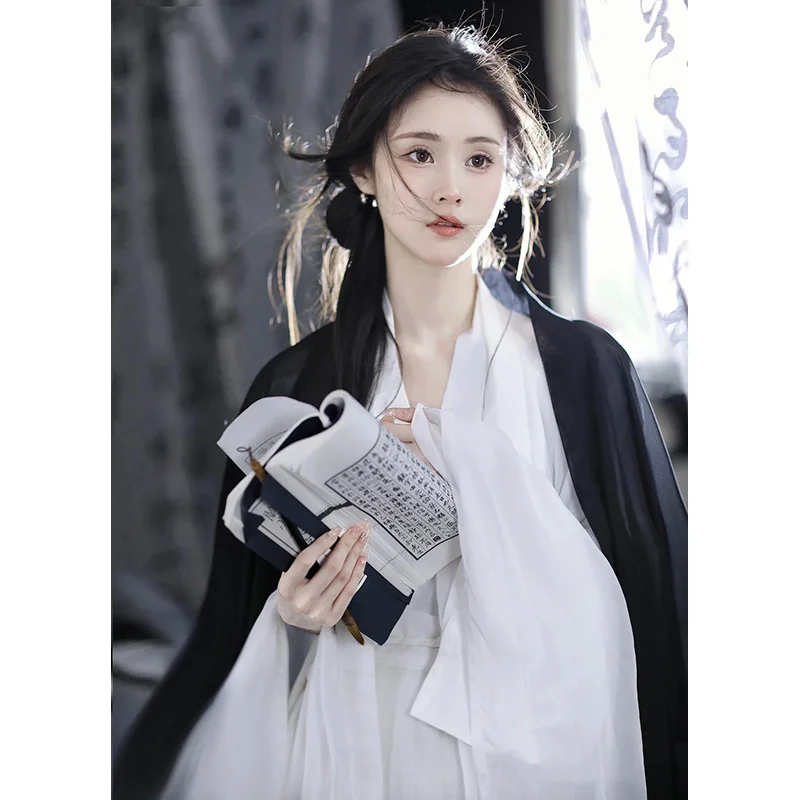 Black And White Dresses Woman Adult Hanfu Anime Cosplay Robe Fairy Ancient Ethnic Style Photoshooting Costume Teenager Girl