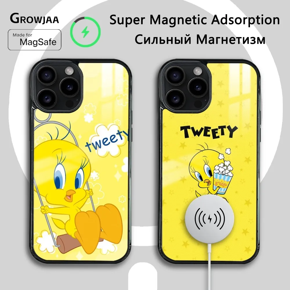 Cute T-Tweety Bird Phone Case For iPhone 16 15 14 13 12 11 Pro Max Plus Mini New Magsafe Mirror Wireless Magnetic Cover