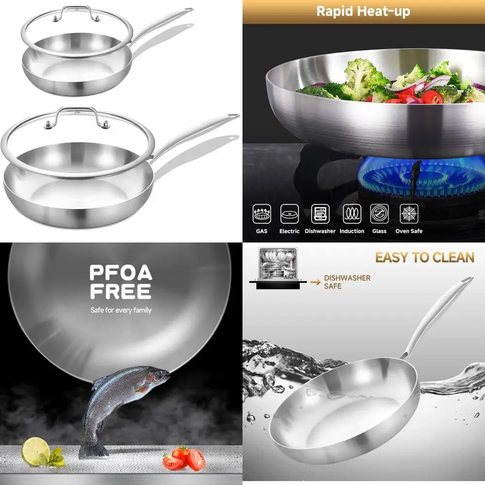 

Набор трехслойных сковородок из нержавеющей стали 8,5–12 дюймов с крышками, сковородой, индукционной посудой, кастрюлями и сковородками, можно мыть в посудомоечной машине, длинной