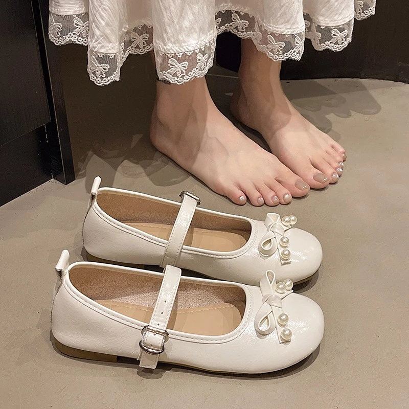 

Новинка весны 2024, женские туфли Мэри Джейн на толстом каблуке, женские повседневные кожаные туфли с квадратным носком и мелким узлом-бабочкой